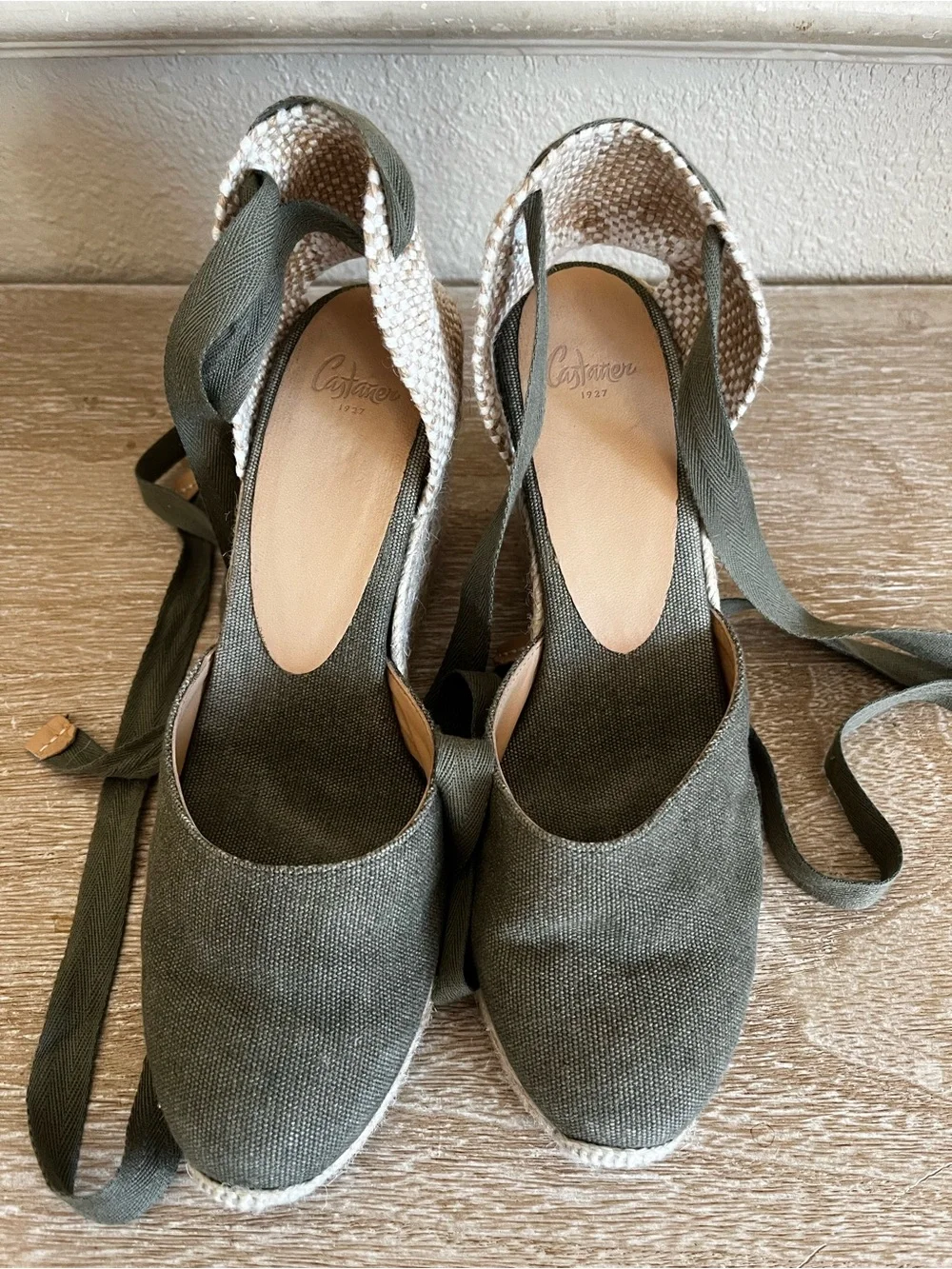 CASTAÑER Carina Canvas Wedge Espadrilles Ankle Wrap Womens EU Size 38 7.5/8